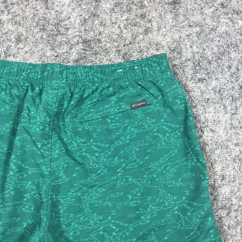 Columbia Swim Shorts Mens Small Green Geometric Print Drawstring Lined Trunks